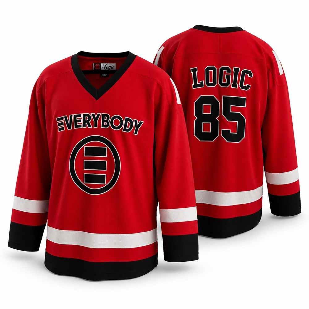 Logic Everybody 2017 Tour Hockey Jersey Red Embroidered Rap Merch Men's 2XL